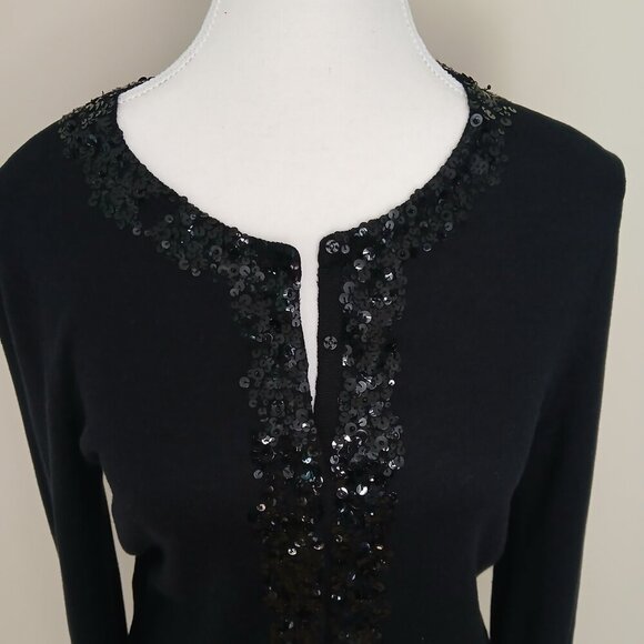 Club Monaco Sequin Silk & Cotton Long Sleeve Cardigan Black Size Medium - Picture 4 of 8